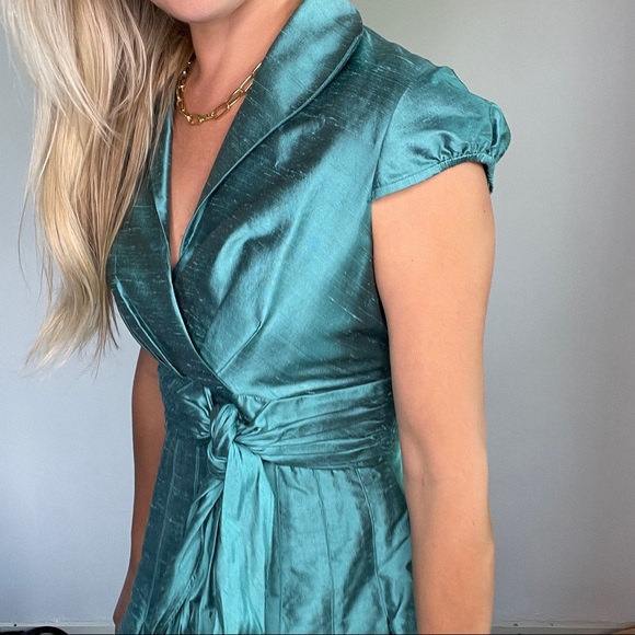 Adrianna Papell Aqua Green Tie Belt Collared Dress - Picture 2 of 11